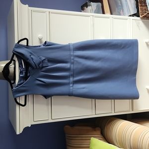 Blue sleeveless sheath dress with shoulder detail, LINED size 8